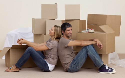 Packing boxes and household items prepared for a local move in Barnet