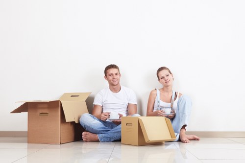 Packed boxes and furniture arranged for a local Barnet relocation