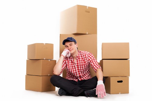 Boxes and furniture ready for loading during a Barnet house removal